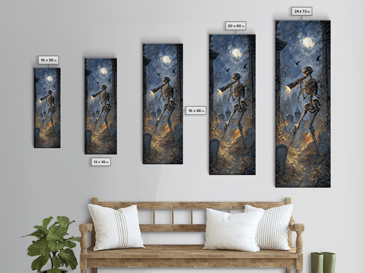The Skull Astronomer, Tall Narrow Wall Art, Gothic Horror Wall Art, Framed Canvas Print, Halloween Wall Decor, Gothic Home Decor