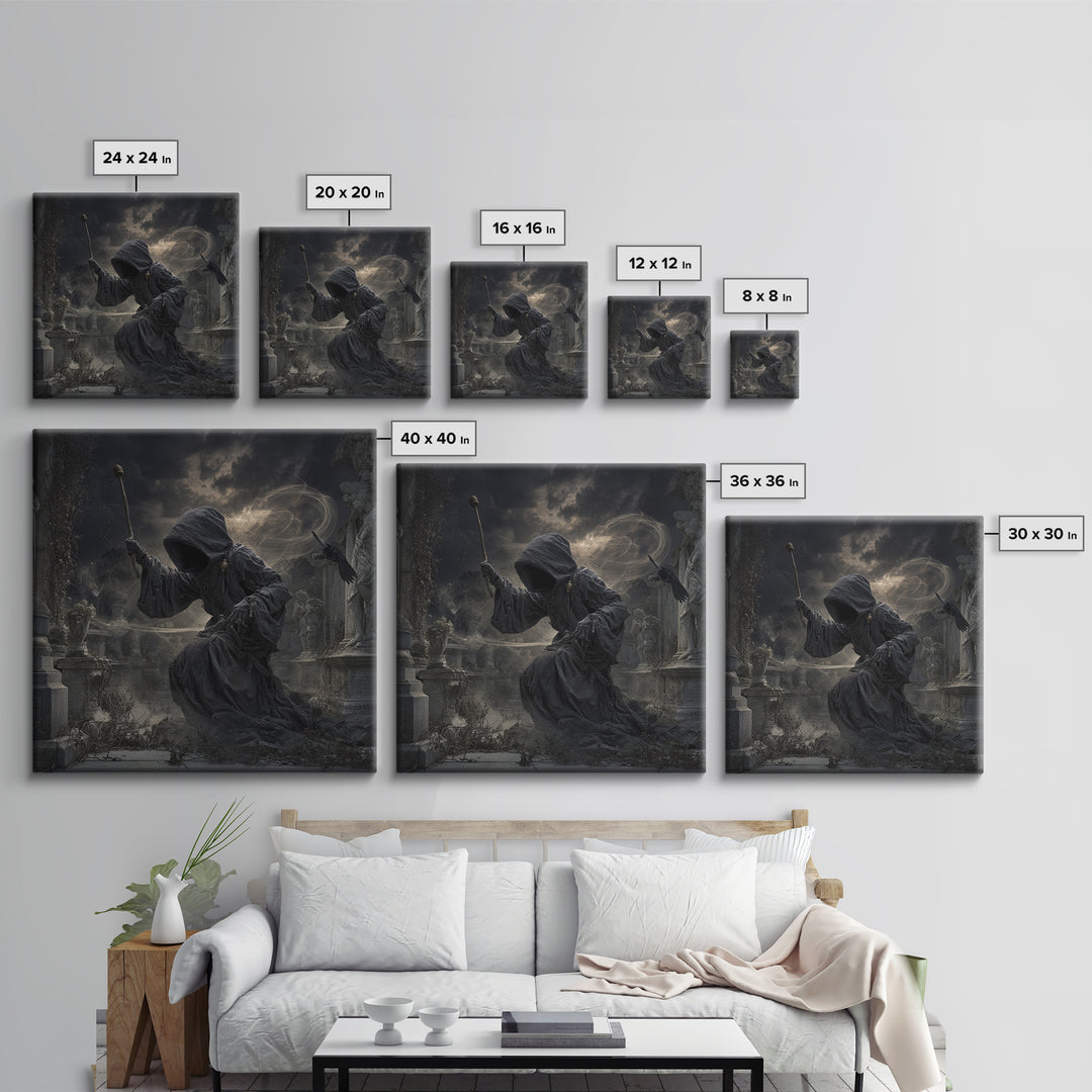 The Cemetery Beekeeper, Square Wall Art, Gothic Horror Wall Art, Framed Canvas Print, Halloween Wall Decor, Gothic Home Decor