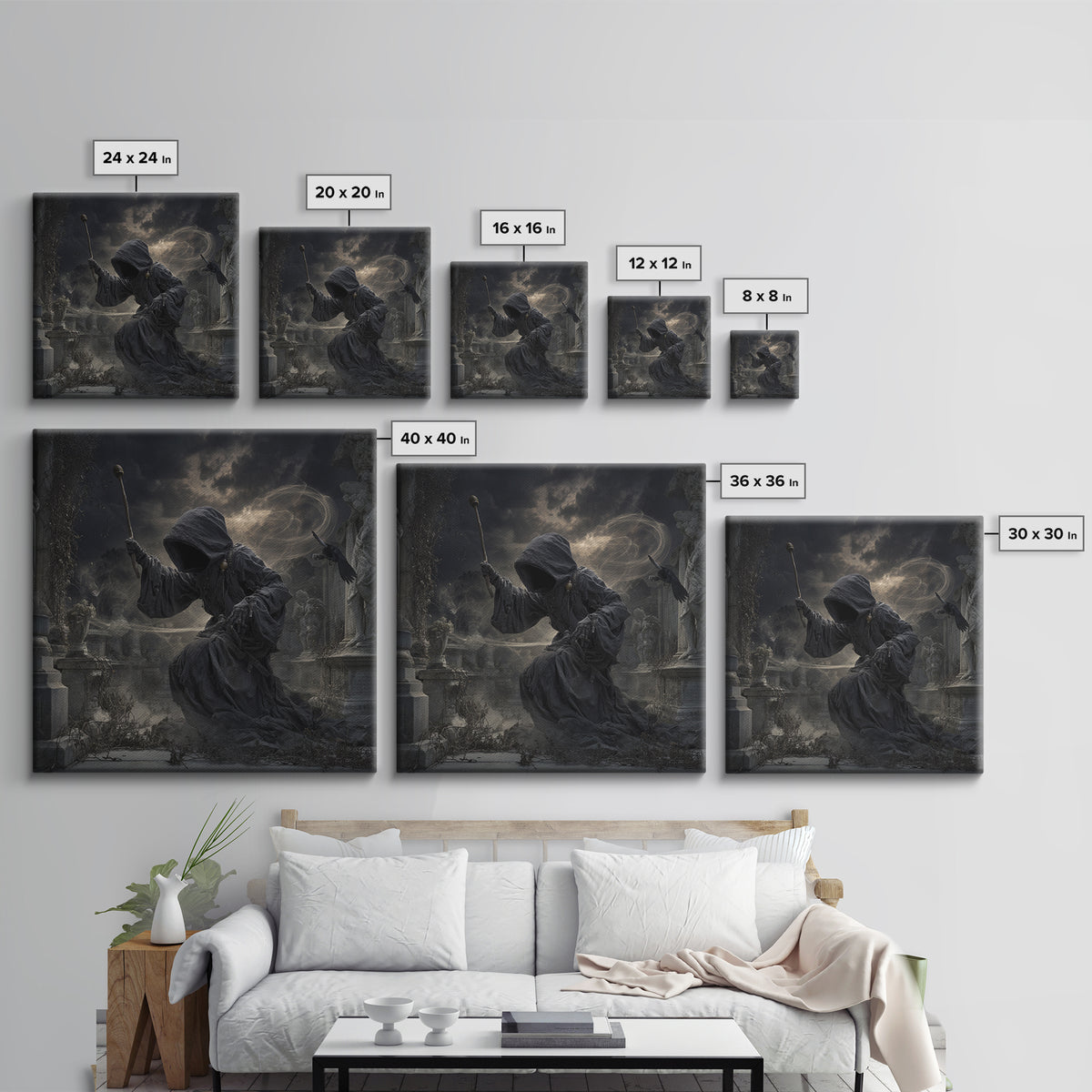 The Cemetery Beekeeper, Square Wall Art, Gothic Horror Wall Art, Framed Canvas Print, Halloween Wall Decor, Gothic Home Decor