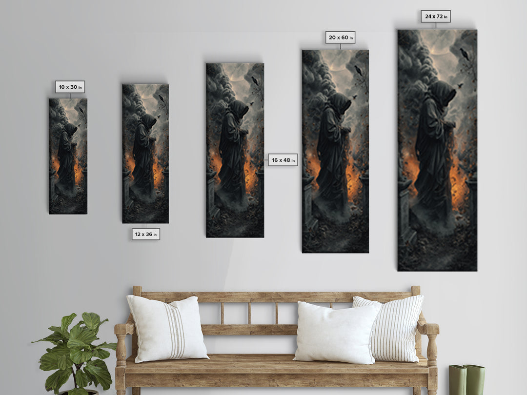 The Cemetery Beekeeper, Tall Narrow Wall Art, Dark Fantasy Wall Art, Canvas Print, Halloween Wall Decor, Gothic Home Decor