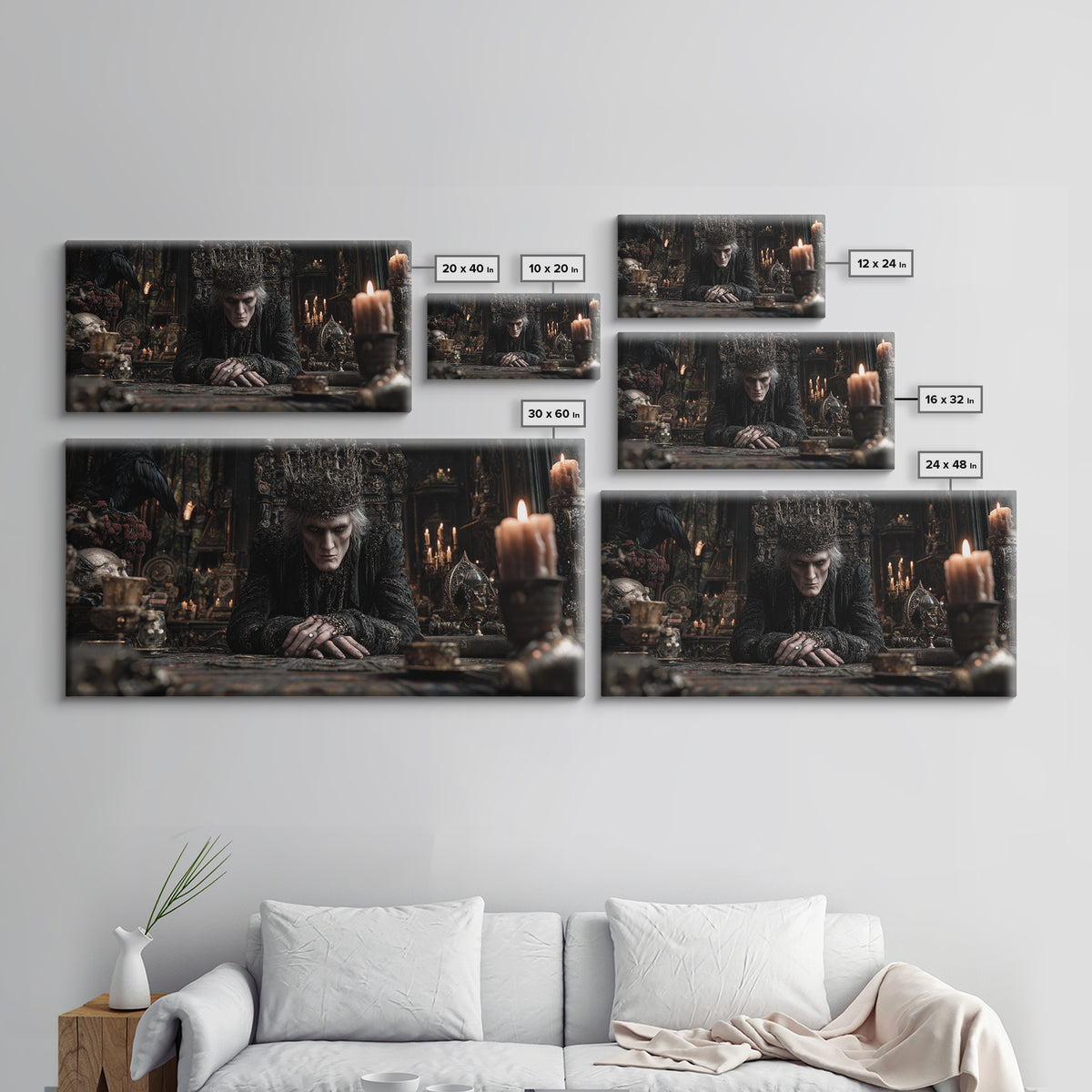The Thorn-Crowned King, Wide Panoramic Art, Haunted Gothic Art, Framed Canvas Print, Halloween Wall Decor, Gothic Home Decor