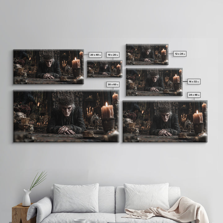 The Thorn-Crowned King, Wide Panoramic Art, Haunted Gothic Art, Framed Canvas Print, Halloween Wall Decor, Gothic Home Decor
