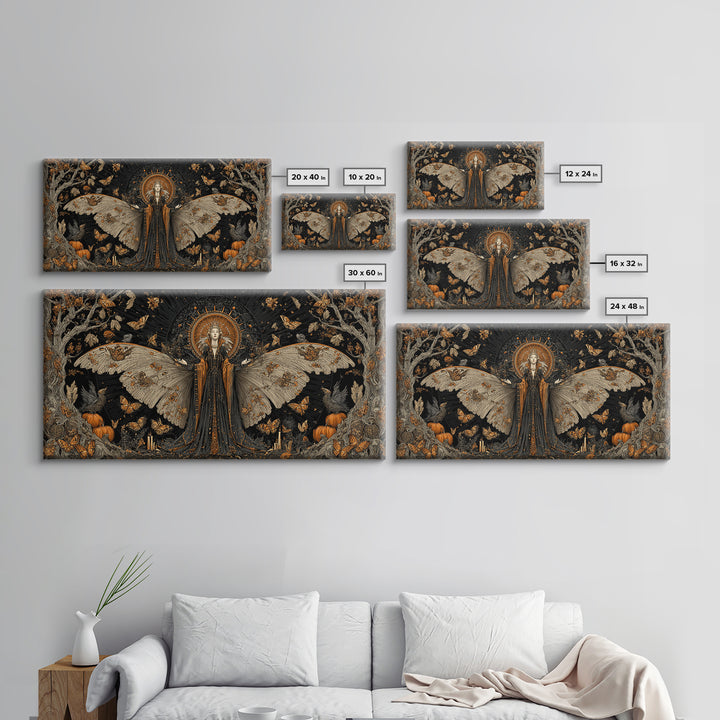 The Moth-Winged Empress, Wide Panoramic Art, Gothic Horror Wall Art, Framed Canvas Print, Halloween Wall Decor, Gothic Home Decor