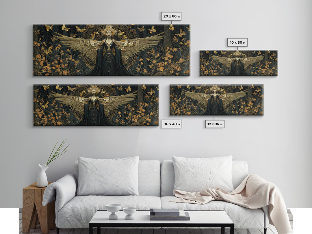 The Moth-Winged Empress, Extra Wide Wall Art, Haunted Gothic Art, Framed Canvas Print, Halloween Wall Decor, Gothic Home Decor