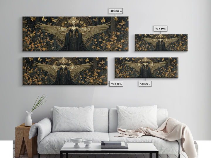 The Moth-Winged Empress, Extra Wide Wall Art, Haunted Gothic Art, Framed Canvas Print, Halloween Wall Decor, Gothic Home Decor