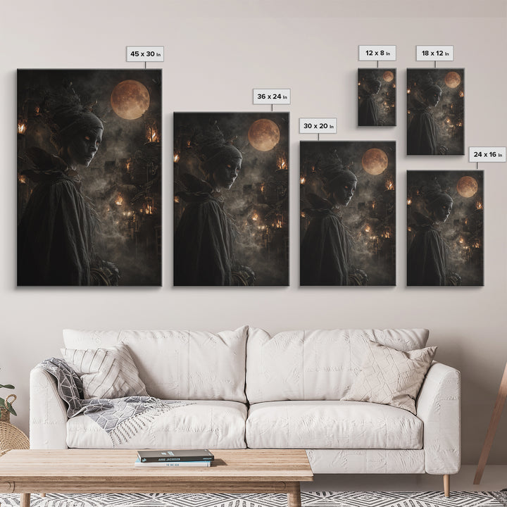 The Ash-Covered Oracle, Vertical Wall Art, Haunted Gothic Art, Framed Canvas Print, Halloween Wall Decor, Gothic Home Decor