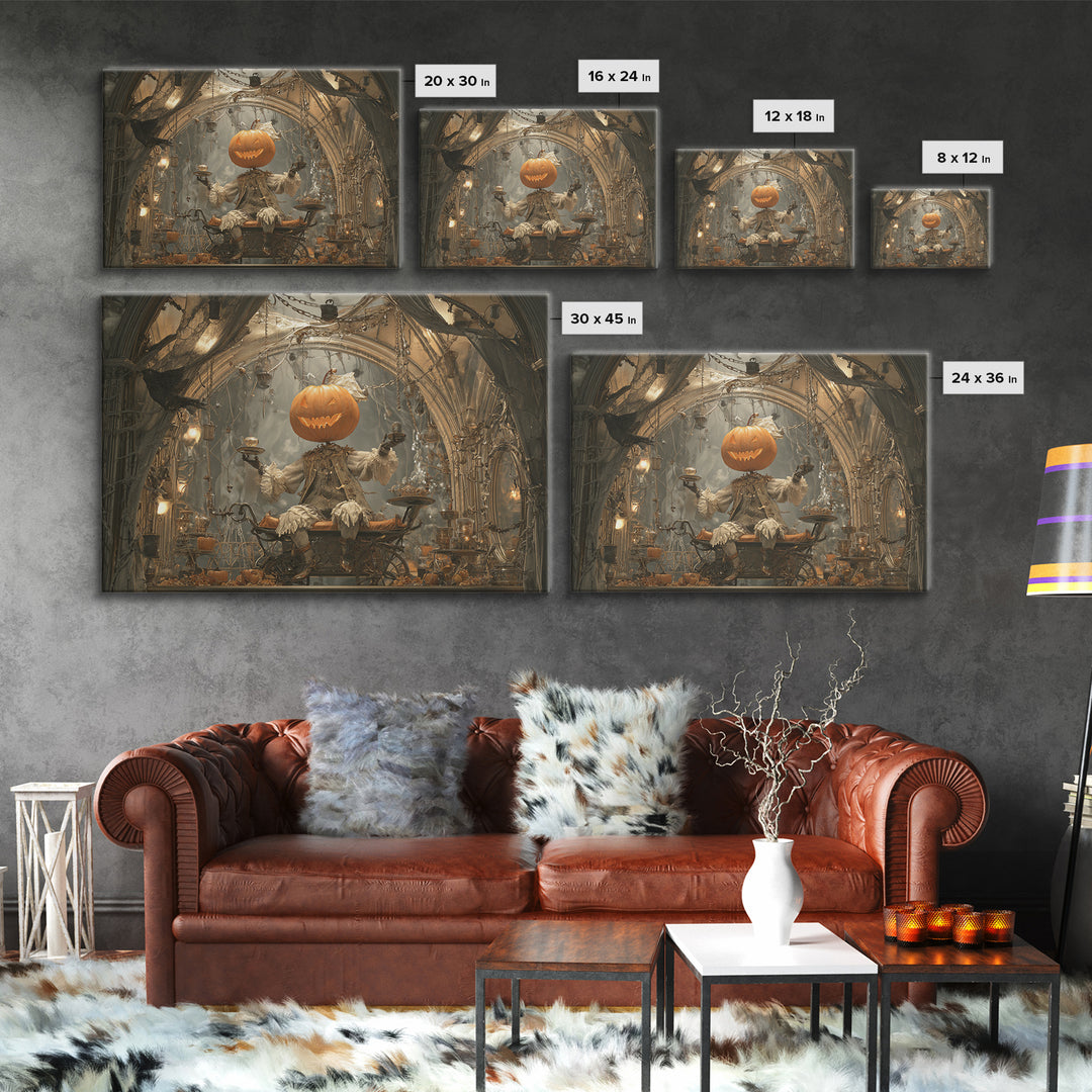 The Pumpkin-Headed Tea Merchant, Landscape Wall Art, Dark Halloween Decor, Canvas Print, Halloween Wall Decor, Gothic Home Decor