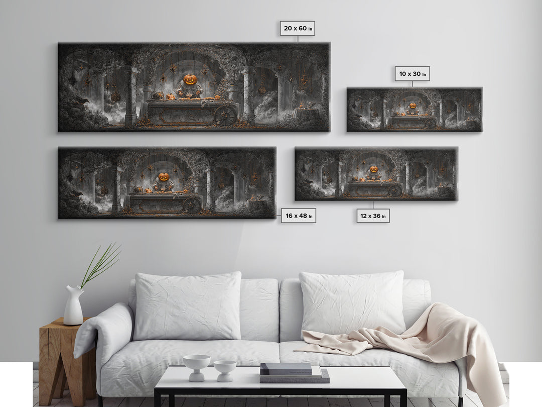 The Pumpkin-Headed Tea Merchant, Extra Wide Wall Art, Dark Fantasy Wall Art, Canvas Print, Halloween Wall Decor, Gothic Home Decor