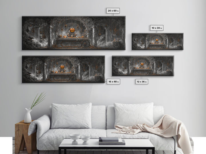 The Pumpkin-Headed Tea Merchant, Extra Wide Wall Art, Dark Fantasy Wall Art, Canvas Print, Halloween Wall Decor, Gothic Home Decor