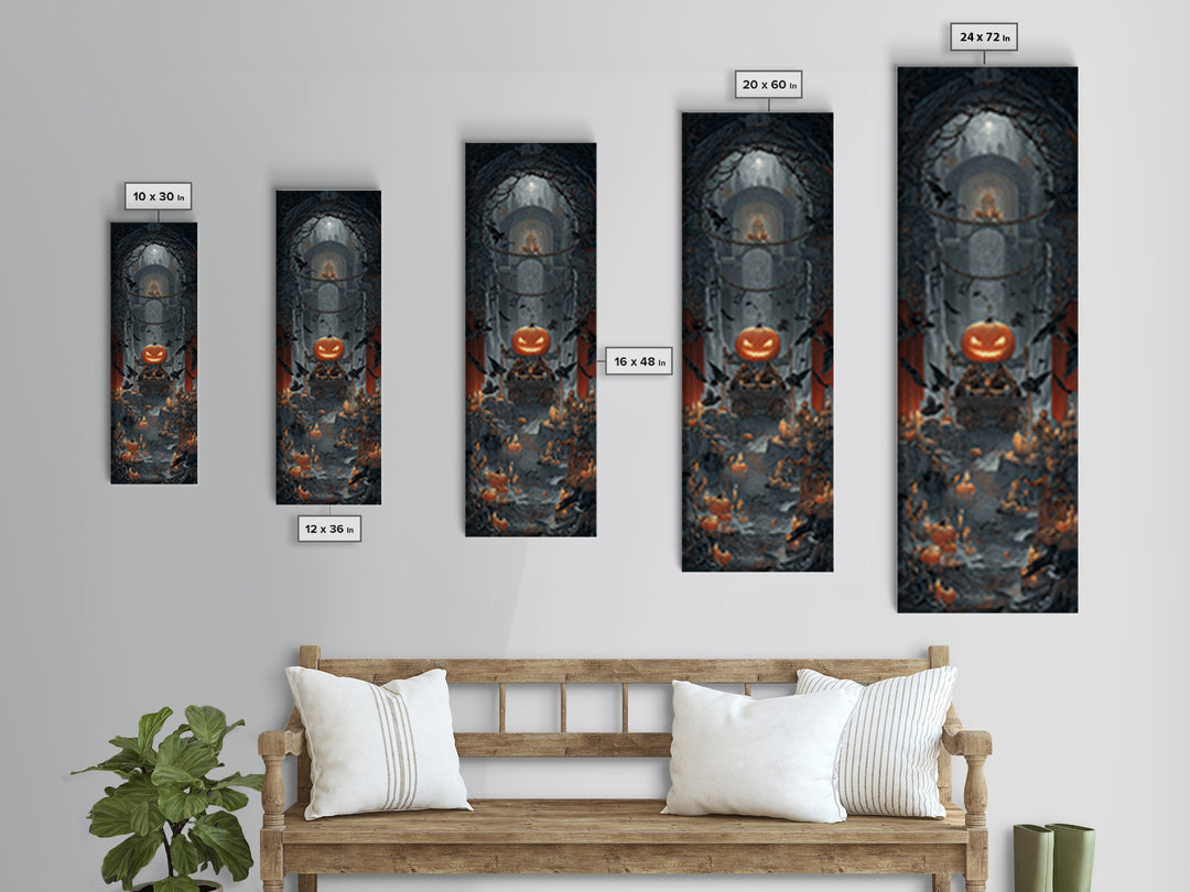 The Pumpkin-Headed Tea Merchant, Tall Narrow Wall Art, Spooky Home Decor, Canvas Print, Halloween Wall Decor, Gothic Home Decor
