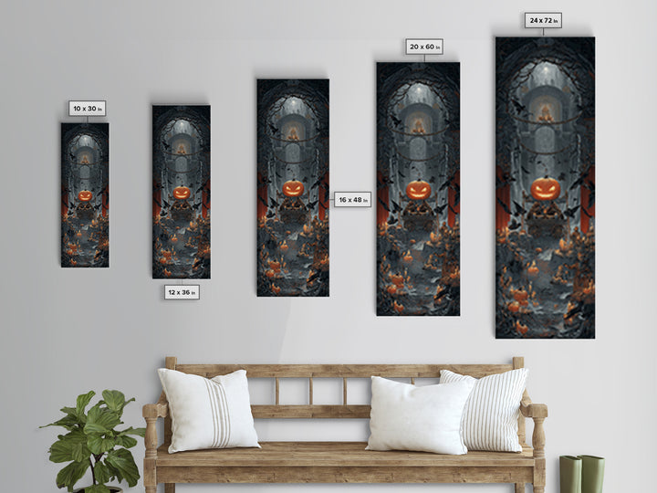 The Pumpkin-Headed Tea Merchant, Tall Narrow Wall Art, Spooky Home Decor, Canvas Print, Halloween Wall Decor, Gothic Home Decor