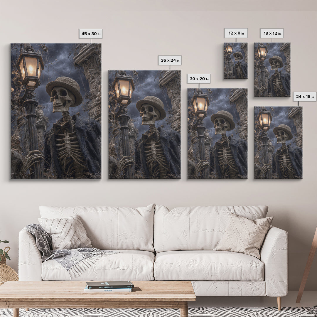 The Skeleton Barbershop Quartet, Vertical Wall Art, Spooky Home Decor, Canvas Print, Halloween Wall Decor, Gothic Home Decor