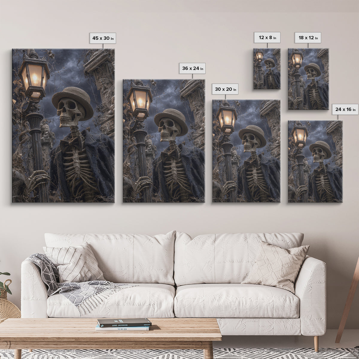 The Skeleton Barbershop Quartet, Vertical Wall Art, Spooky Home Decor, Canvas Print, Halloween Wall Decor, Gothic Home Decor
