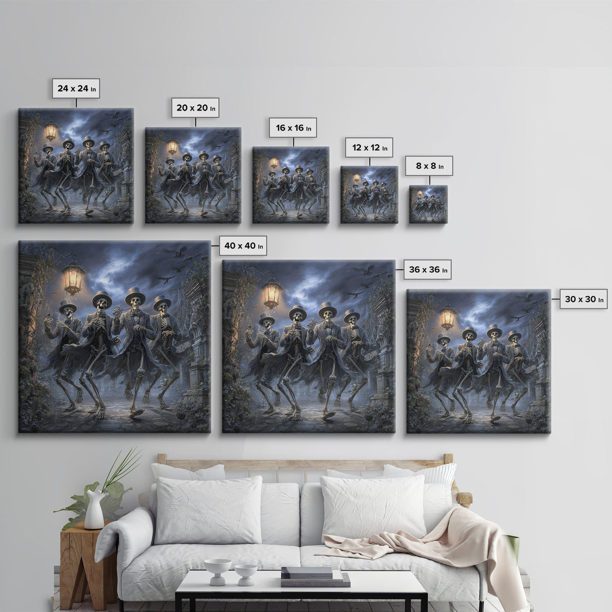 The Skeleton Barbershop Quartet, Square Wall Art, Gothic Horror Wall Art, Framed Canvas Print, Halloween Wall Decor, Gothic Home Decor