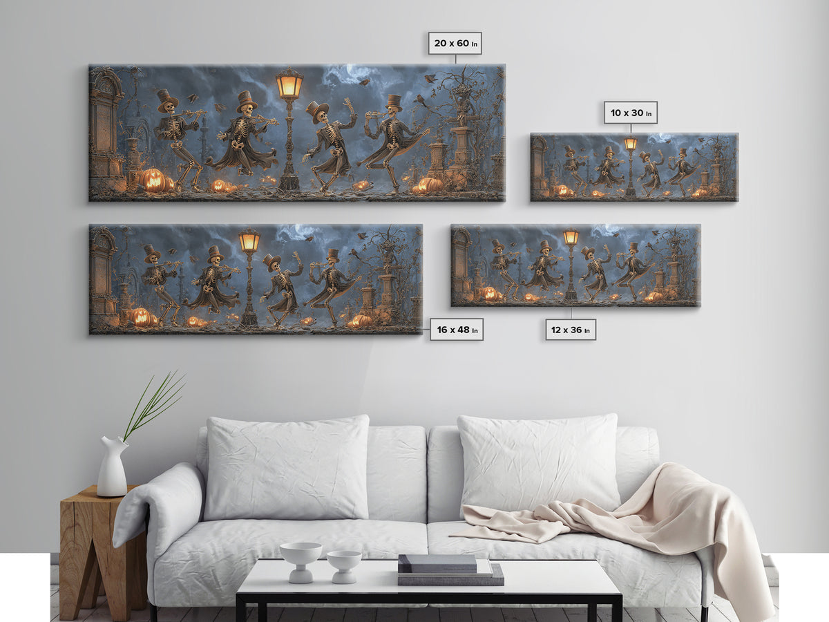 The Skeleton Barbershop Quartet, Extra Wide Wall Art, Gothic Horror Wall Art, Framed Canvas Print, Halloween Wall Decor, Gothic Home Decor