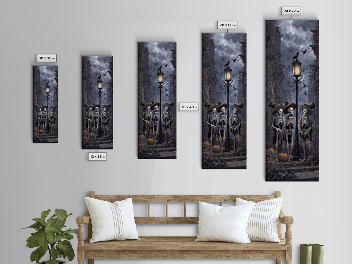 The Skeleton Barbershop Quartet, Tall Narrow Wall Art, Spooky Home Decor, Canvas Print, Halloween Wall Decor, Gothic Home Decor