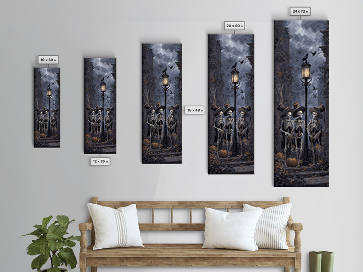 The Skeleton Barbershop Quartet, Tall Narrow Wall Art, Spooky Home Decor, Canvas Print, Halloween Wall Decor, Gothic Home Decor