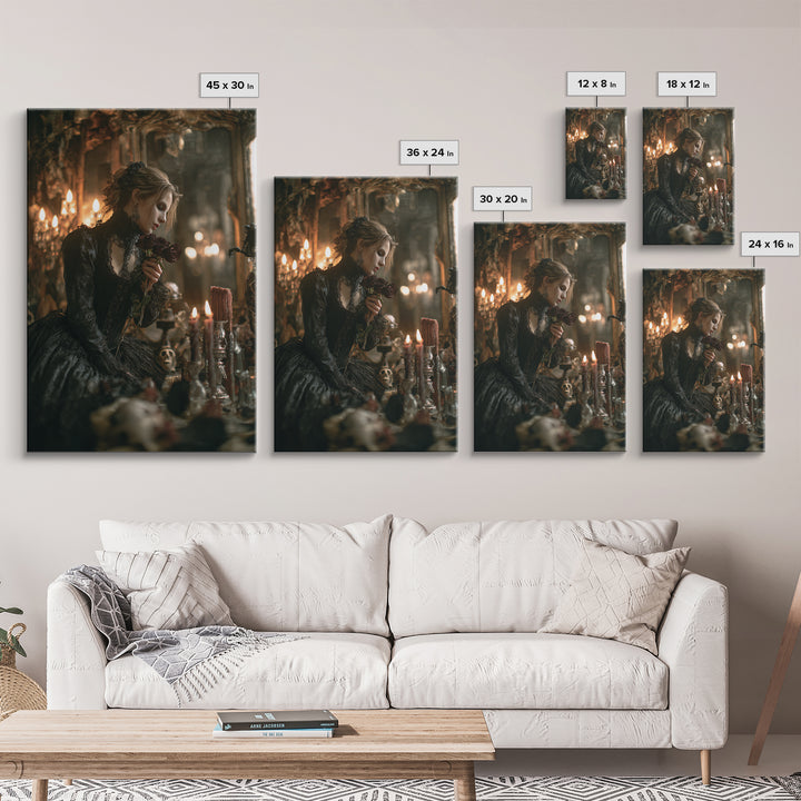 The Vampire Florist, Vertical Wall Art, Haunted Gothic Art, Framed Canvas Print, Halloween Wall Decor, Gothic Home Decor, Horror Wall Art