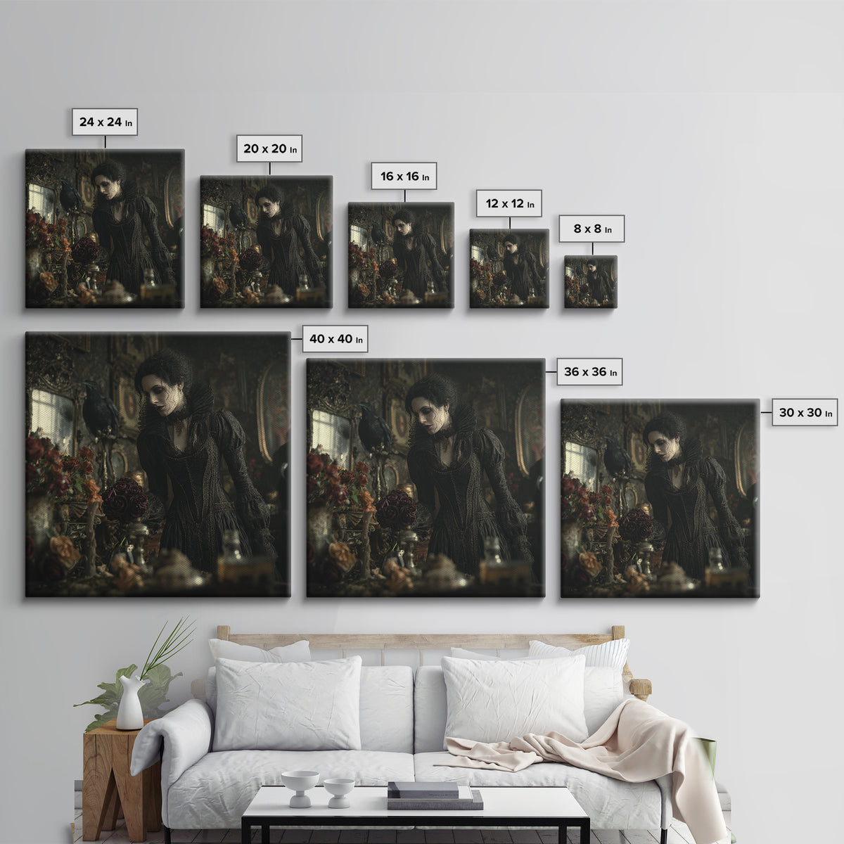 The Vampire Florist, Square Wall Art, Gothic Horror Wall Art, Framed Canvas Print, Halloween Wall Decor, Gothic Home Decor