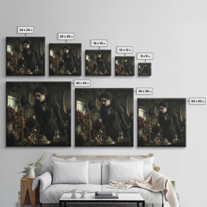 The Vampire Florist, Square Wall Art, Gothic Horror Wall Art, Framed Canvas Print, Halloween Wall Decor, Gothic Home Decor