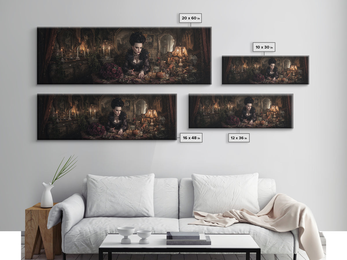 The Vampire Florist, Extra Wide Wall Art, Dark Fantasy Wall Art, Canvas Print, Halloween Wall Decor, Gothic Home Decor, Halloween Wall Art