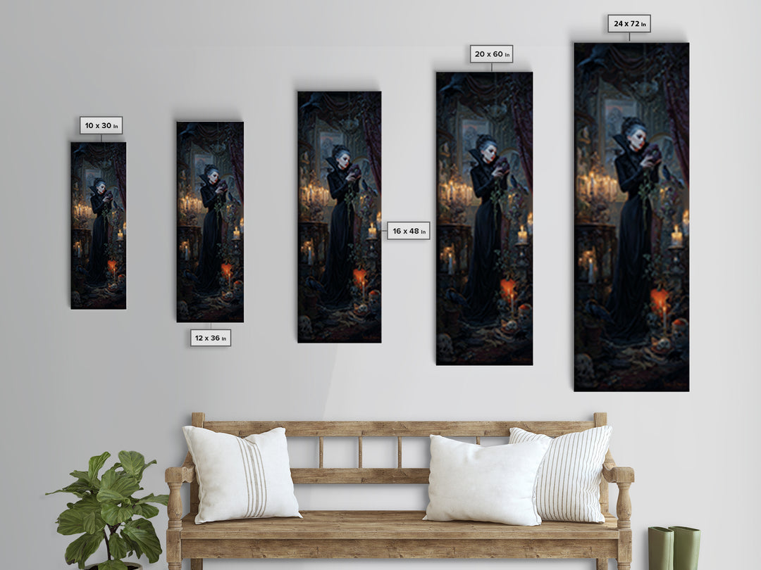 The Vampire Florist, Tall Narrow Wall Art, Spooky Home Decor, Canvas Print, Halloween Wall Decor, Gothic Home Decor, Macabre Wall Art