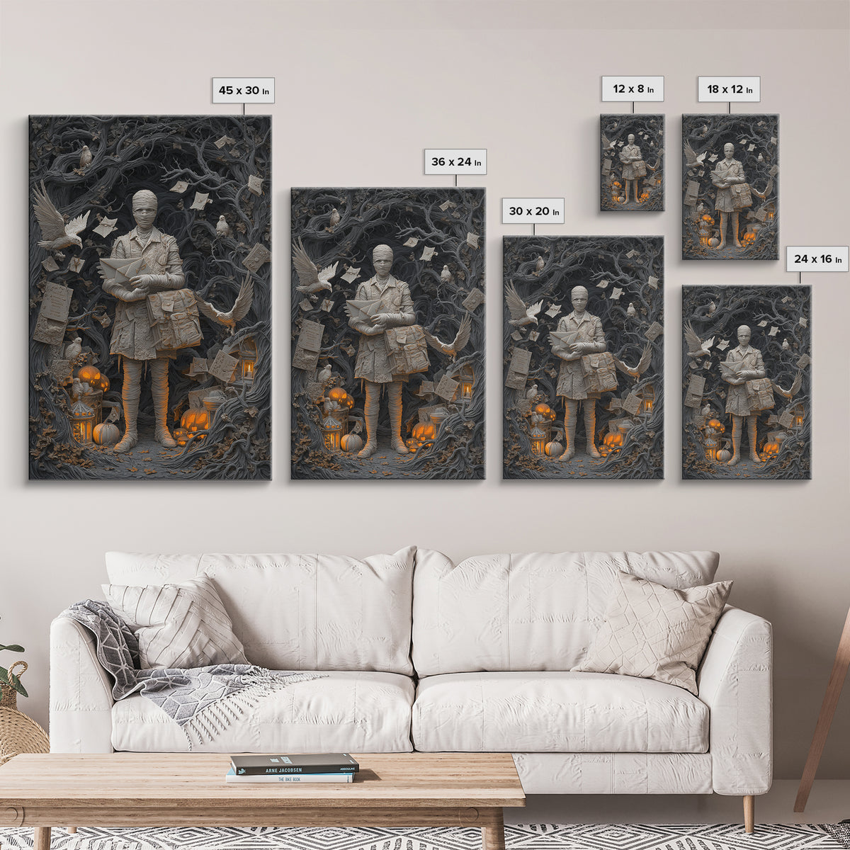 The Mummy Mail Carrier, Vertical Wall Art, Gothic Horror Wall Art, Framed Canvas Print, Halloween Wall Decor, Gothic Home Decor