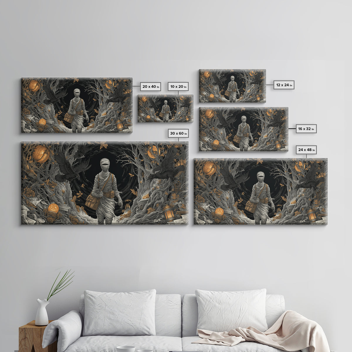 The Mummy Mail Carrier, Wide Panoramic Art, Dark Fantasy Wall Art, Canvas Print, Halloween Wall Decor, Gothic Home Decor, Spooky Wall Decor