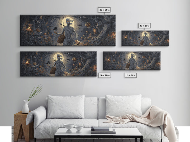 The Mummy Mail Carrier, Extra Wide Wall Art, Haunted Gothic Art, Framed Canvas Print, Halloween Wall Decor, Gothic Home Decor