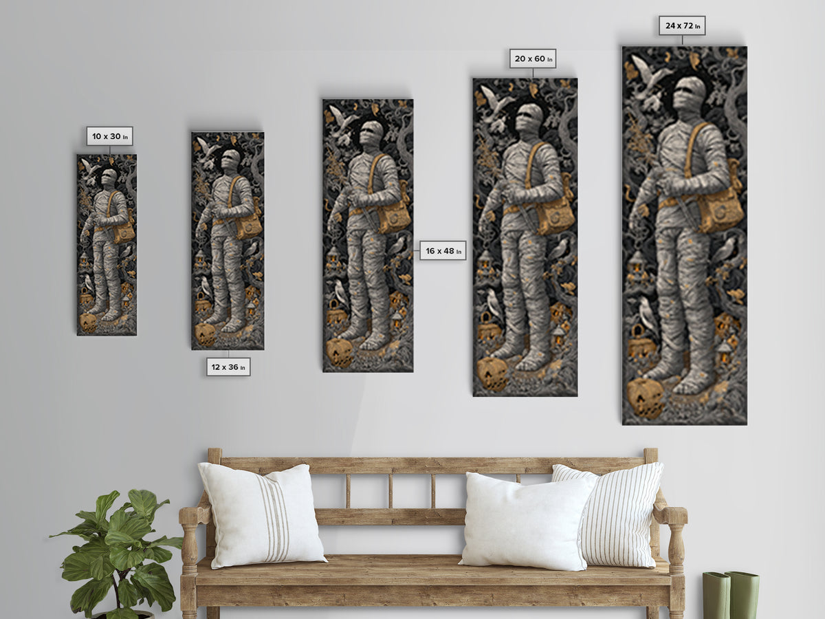 The Mummy Mail Carrier, Tall Narrow Wall Art, Dark Halloween Decor, Canvas Print, Halloween Wall Decor, Gothic Home Decor, Macabre Wall Art