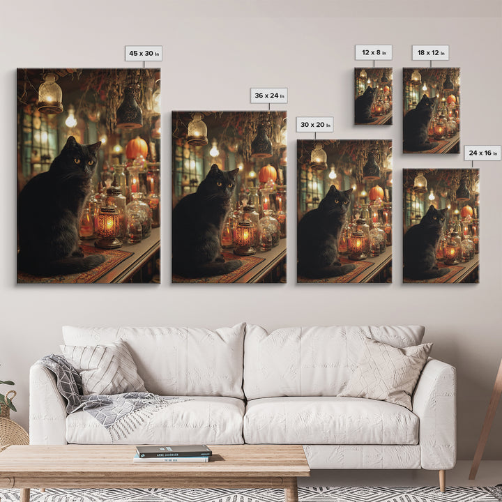 The Witch'S Cat Cafe, Vertical Wall Art, Gothic Horror Wall Art, Framed Canvas Print, Halloween Wall Decor, Gothic Home Decor