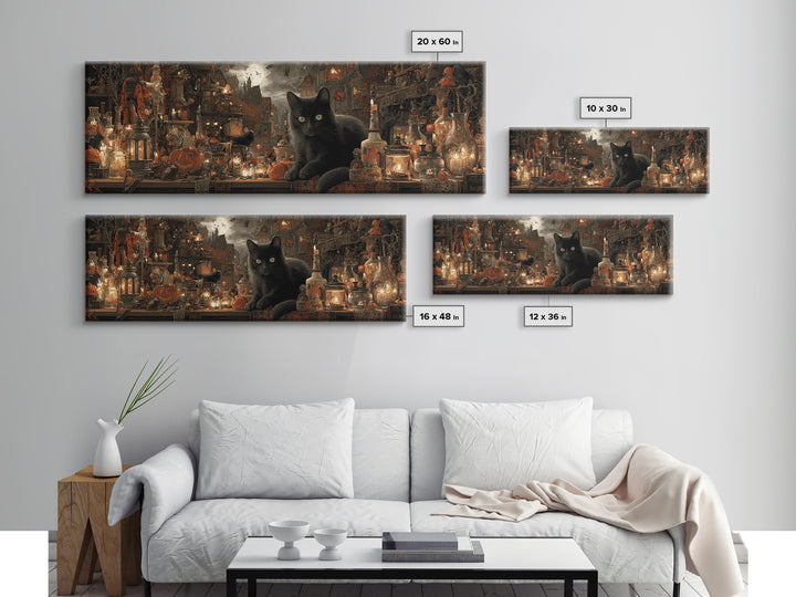 The Witch'S Cat Cafe, Extra Wide Wall Art, Dark Fantasy Wall Art, Canvas Print, Halloween Wall Decor, Gothic Home Decor, Dark Fantasy Art