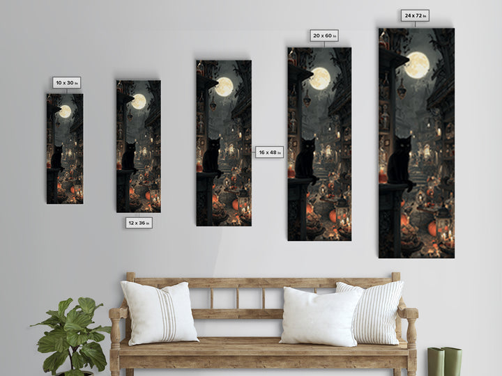 The Witch'S Cat Cafe, Tall Narrow Wall Art, Dark Fantasy Wall Art, Canvas Print, Halloween Wall Decor, Gothic Home Decor, Dark Fantasy Art