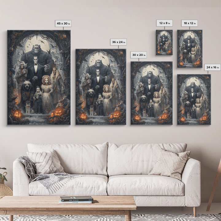 The Monster Family Portrait, Vertical Wall Art, Dark Fantasy Wall Art, Canvas Print, Halloween Wall Decor, Gothic Home Decor