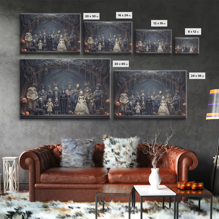 The Monster Family Portrait, Landscape Wall Art, Haunted Gothic Art, Framed Canvas Print, Halloween Wall Decor, Gothic Home Decor