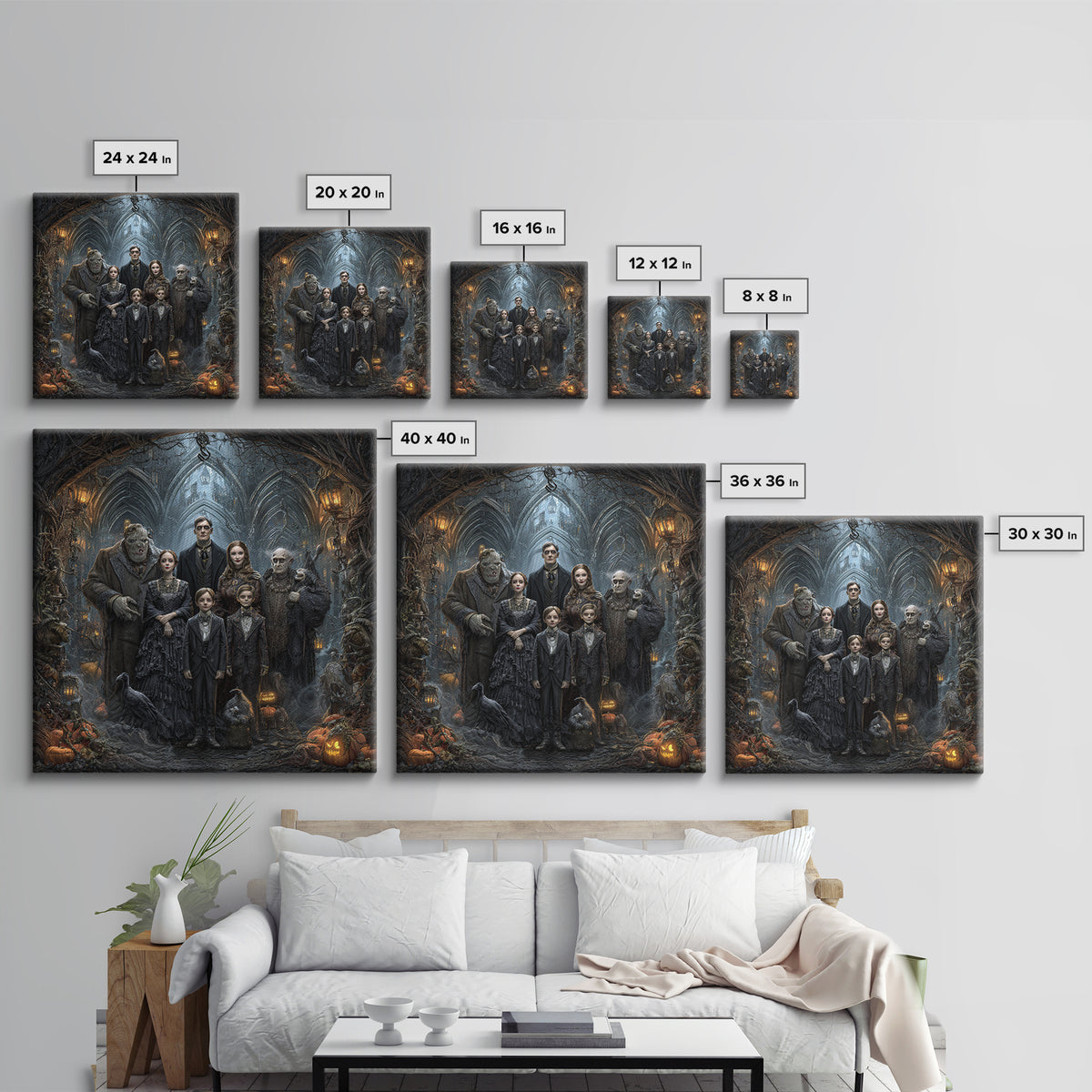The Monster Family Portrait, Square Wall Art, Gothic Horror Wall Art, Framed Canvas Print, Halloween Wall Decor, Gothic Home Decor