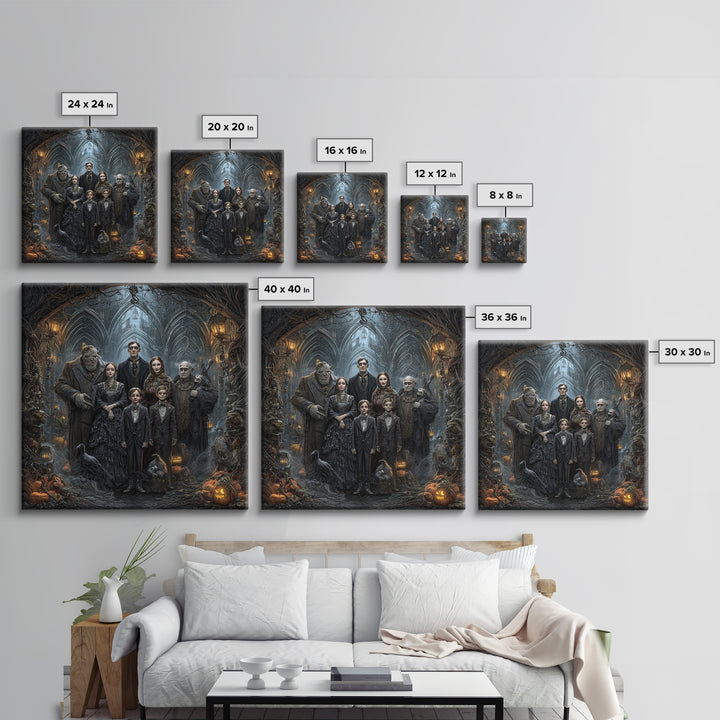 The Monster Family Portrait, Square Wall Art, Gothic Horror Wall Art, Framed Canvas Print, Halloween Wall Decor, Gothic Home Decor