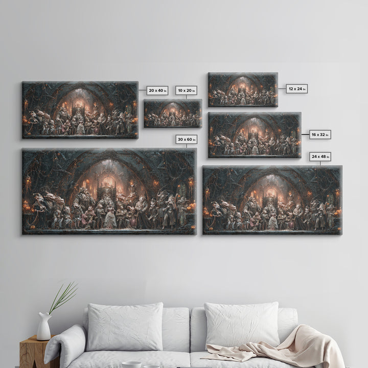 The Monster Family Portrait, Wide Panoramic Art, Haunted Gothic Art, Framed Canvas Print, Halloween Wall Decor, Gothic Home Decor