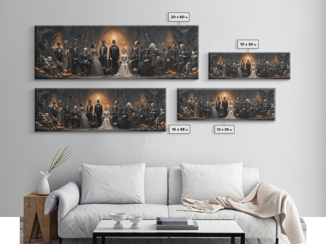 The Monster Family Portrait, Extra Wide Wall Art, Haunted Gothic Art, Framed Canvas Print, Halloween Wall Decor, Gothic Home Decor