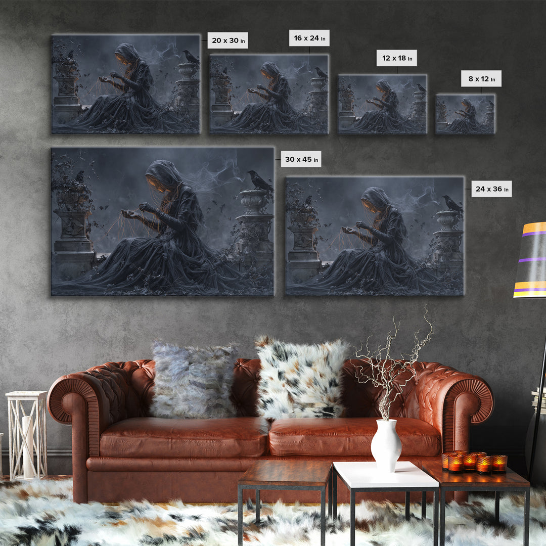 The Spider Sewing Circle, Landscape Wall Art, Dark Halloween Decor, Canvas Print, Halloween Wall Decor, Gothic Home Decor