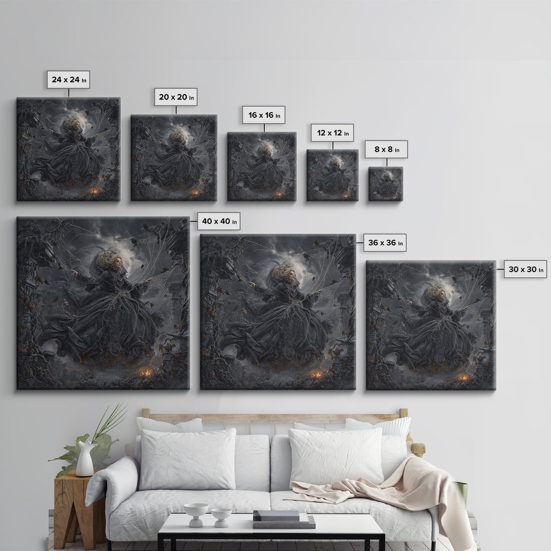 The Spider Sewing Circle, Square Wall Art, Macabre Wall Art, Framed Canvas Print, Halloween Wall Decor, Gothic Home Decor, Halloween Decor