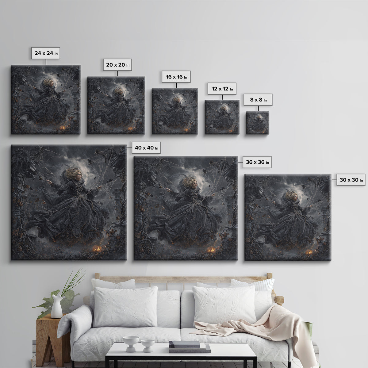 The Spider Sewing Circle, Square Wall Art, Macabre Wall Art, Framed Canvas Print, Halloween Wall Decor, Gothic Home Decor, Halloween Decor
