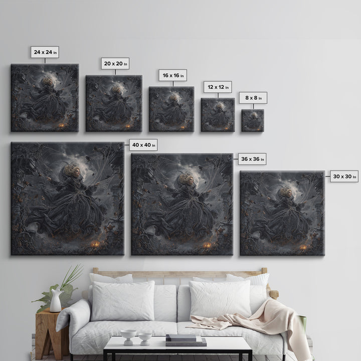 The Spider Sewing Circle, Square Wall Art, Macabre Wall Art, Framed Canvas Print, Halloween Wall Decor, Gothic Home Decor, Halloween Decor
