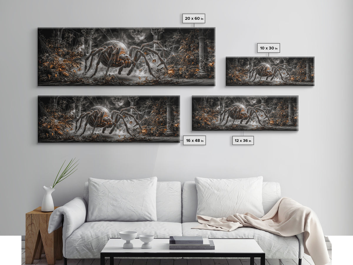 The Spider Sewing Circle, Extra Wide Wall Art, Dark Fantasy Wall Art, Canvas Print, Halloween Wall Decor, Gothic Home Decor
