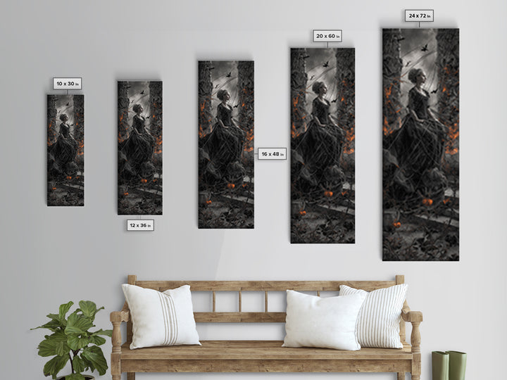 The Spider Sewing Circle, Tall Narrow Wall Art, Spooky Home Decor, Canvas Print, Halloween Wall Decor, Gothic Home Decor, Spooky Wall Decor