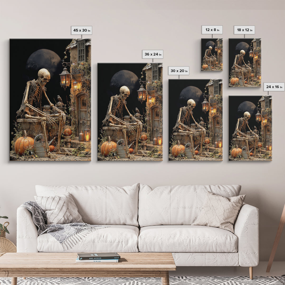 The Skeleton Gardeners, Vertical Wall Art, Spooky Home Decor, Canvas Print, Halloween Wall Decor, Gothic Home Decor, Statement Wall Art