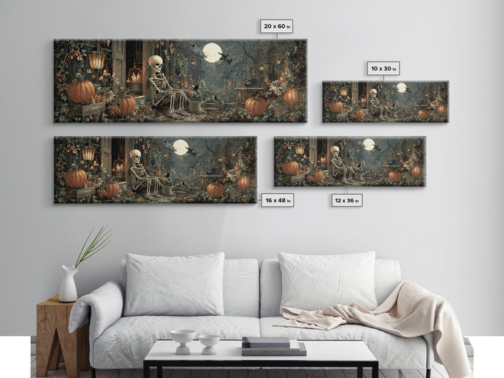 The Skeleton Gardeners, Extra Wide Wall Art, Gothic Horror Wall Art, Framed Canvas Print, Halloween Wall Decor, Gothic Home Decor