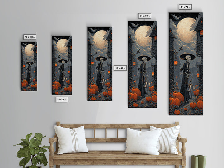 The Skeleton Gardeners, Tall Narrow Wall Art, Haunted Gothic Art, Framed Canvas Print, Halloween Wall Decor, Gothic Home Decor