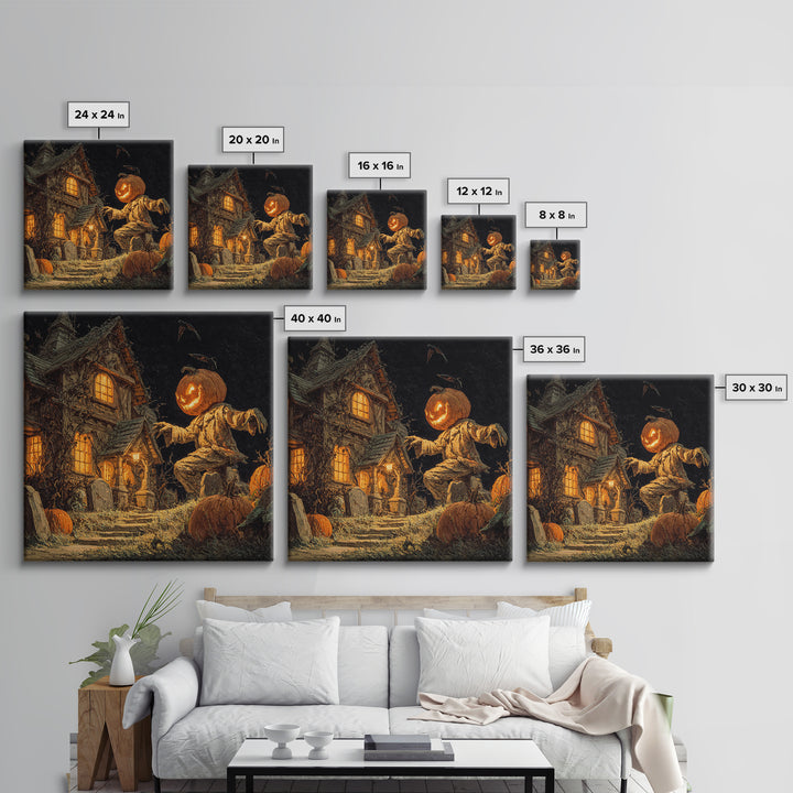The Pumpkin-House Neighborhood, Square Wall Art, Dark Fantasy Wall Art, Canvas Print, Halloween Wall Decor, Gothic Home Decor