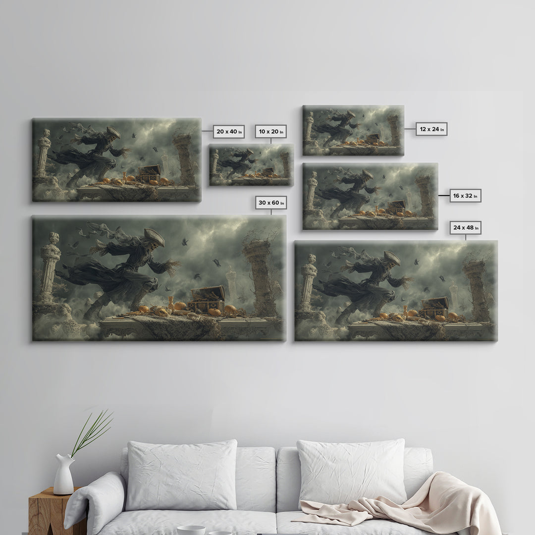 The Ghost Pirate Picnic, Wide Panoramic Art, Haunted Gothic Art, Framed Canvas Print, Halloween Wall Decor, Gothic Home Decor